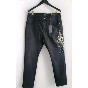 Ed Hardy Skull Snake Panther Jeans Men's 36x31 Black Embroidered  Stretch NWT